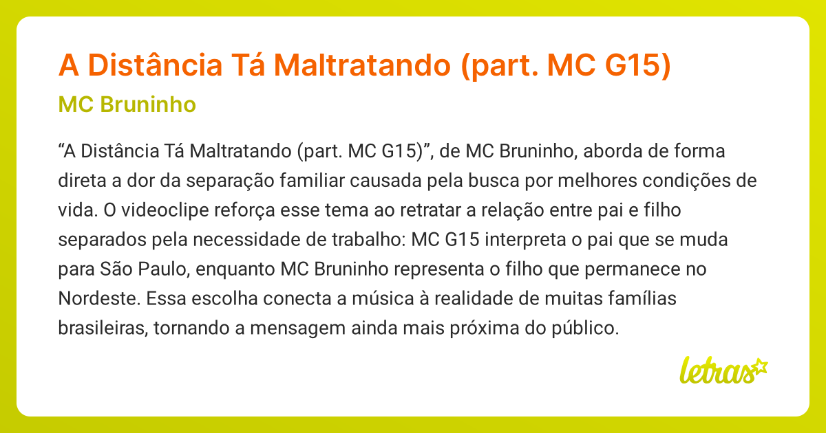 Significado da música A Distância Tá Maltratando (part. MC G15) (MC ...