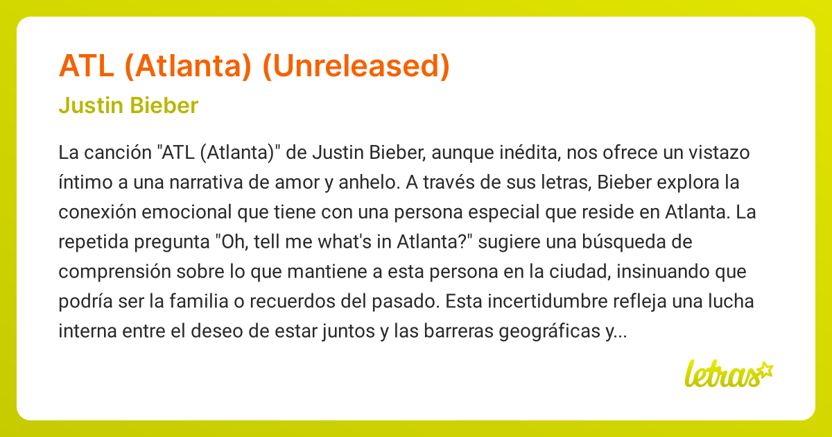 Significado de la canción ATL (ATLANTA) (UNRELEASED) (Justin Bieber ...