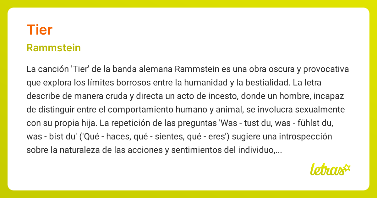 Significado de la canción TIER (Rammstein) - LETRAS.COM