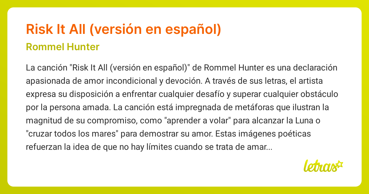 Significado de la canción Risk It All (versión en español) (Rommel ...