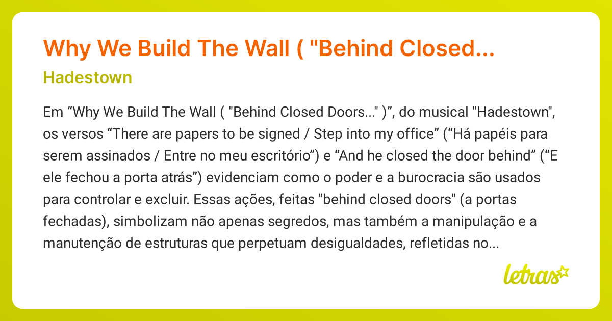 Significado da música Why We Build The Wall ( 