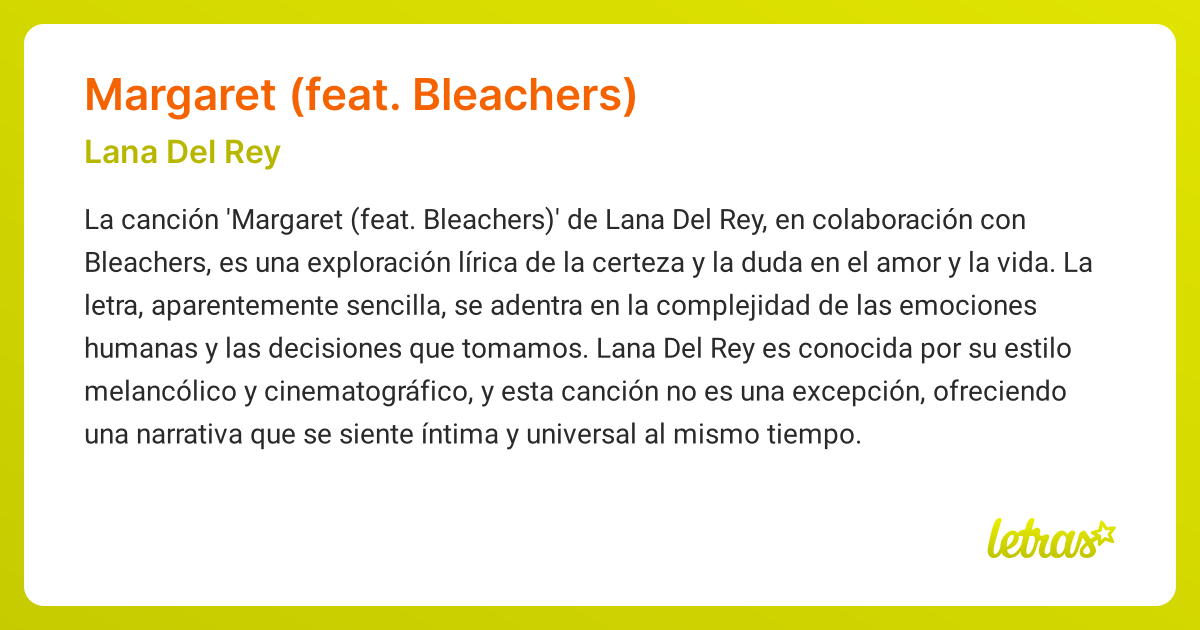 Significado de la canción MARGARET (FEAT. BLEACHERS) (Lana Del Rey