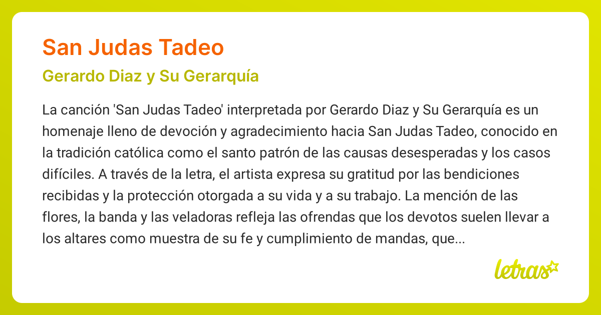 Significado de la canción SAN JUDAS TADEO (Gerardo Diaz y Su Gerarquía ...