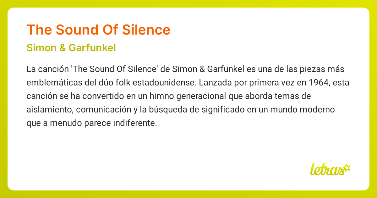 Significado de la canción THE SOUND OF SILENCE (Simon & Garfunkel
