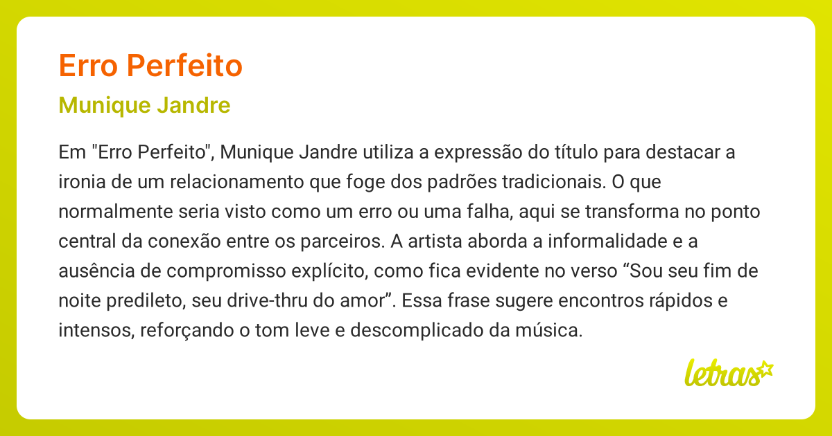 Significado da música ERRO PERFEITO (Munique Jandre) - LETRAS.MUS.BR