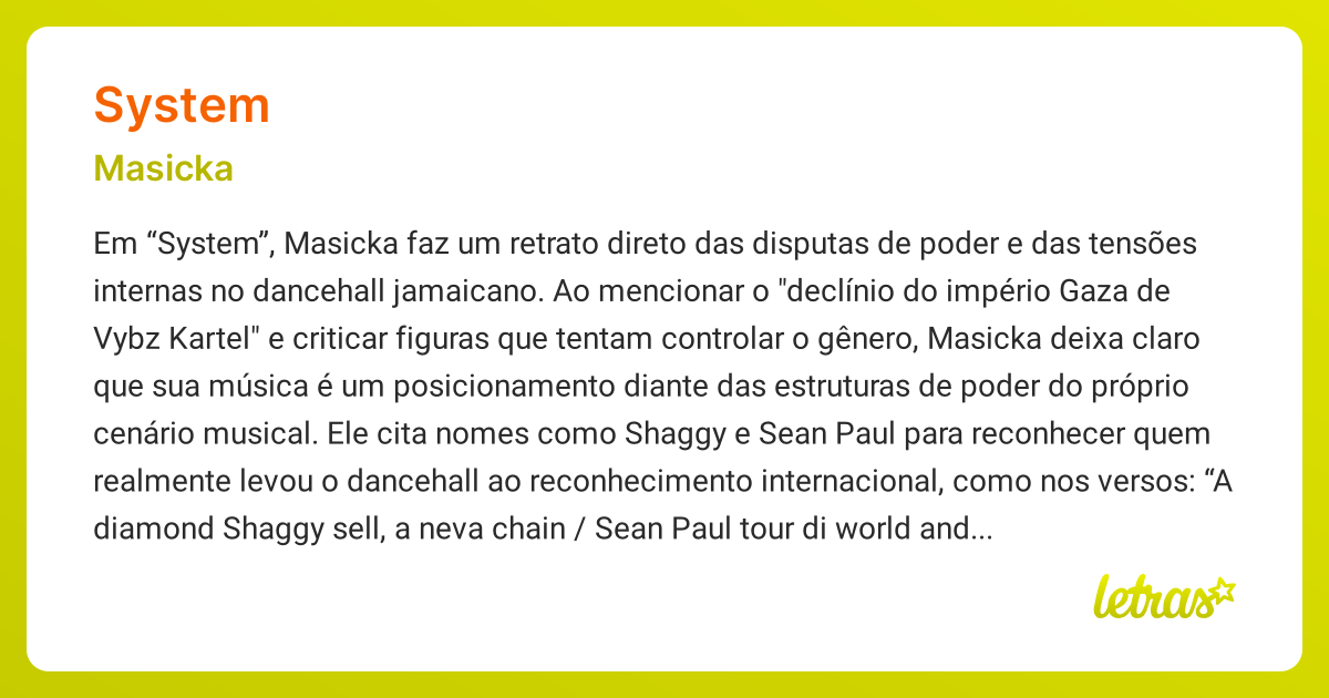 Significado da música SYSTEM (Masicka) - LETRAS.MUS.BR
