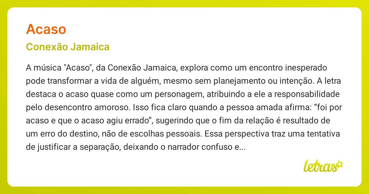 Significado da música ACASO (Conexão Jamaica) - LETRAS.MUS.BR