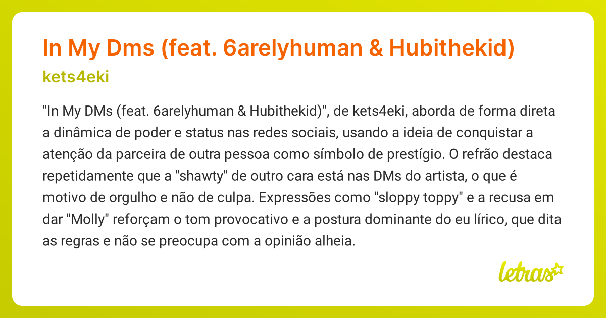 Significado da música In My Dms (feat. 6arelyhuman & Hubithekid ...