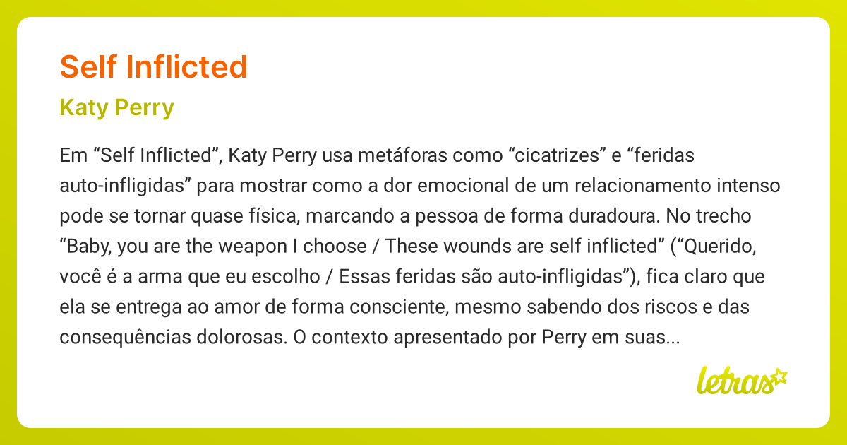 Significado da música SELF INFLICTED (Katy Perry) LETRAS.MUS.BR