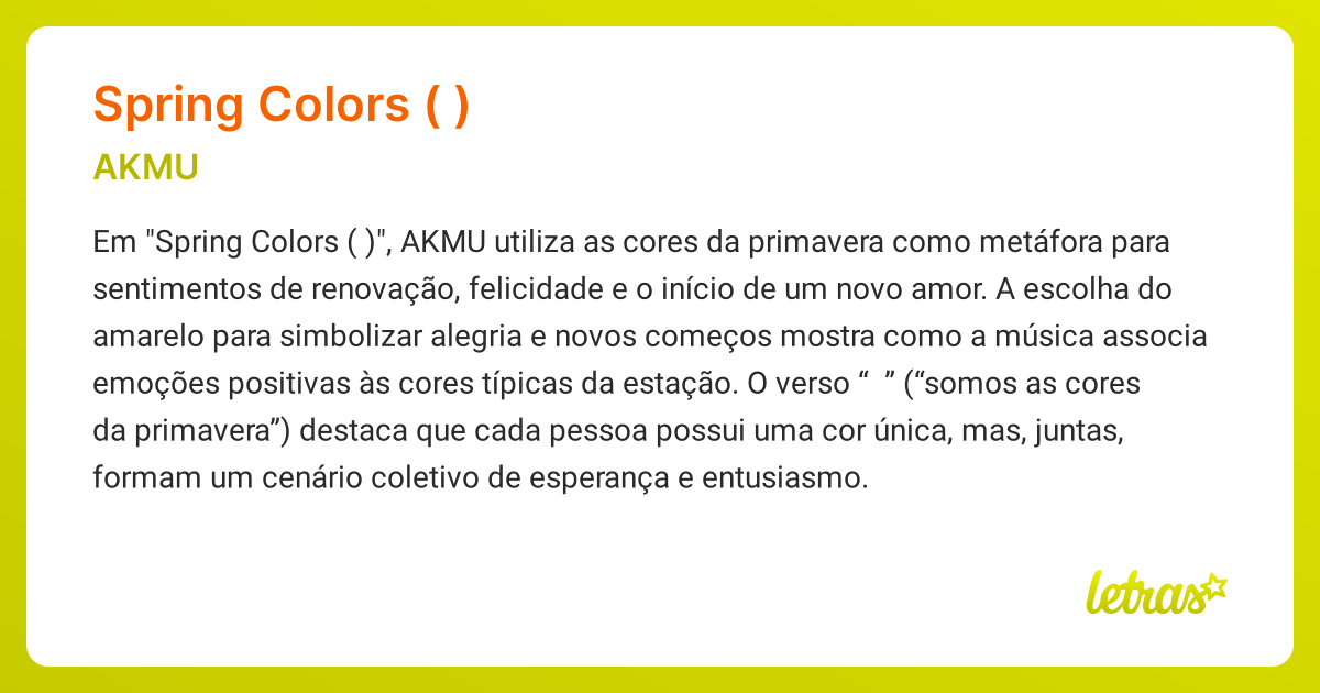 Significado da música SPRING COLORS (봄 색깔) (AKMU) - LETRAS.MUS.BR