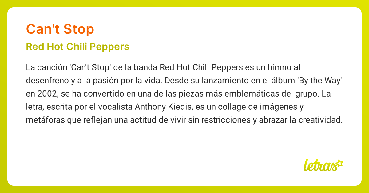 Significado de la canción CAN'T STOP (Red Hot Chili Peppers) - LETRAS.COM