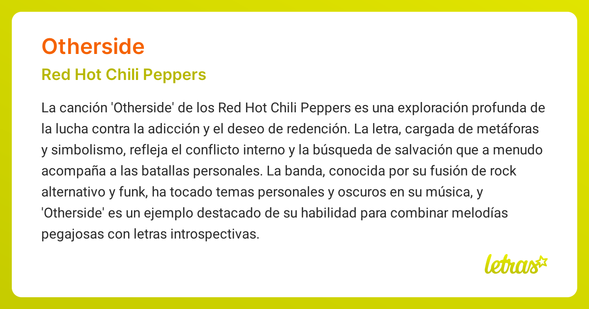 Significado de la canción OTHERSIDE (Red Hot Chili Peppers)