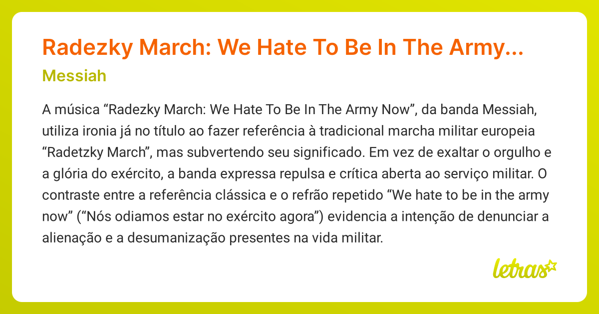 Significado da música Radezky March: We Hate To Be In The Army Now ...