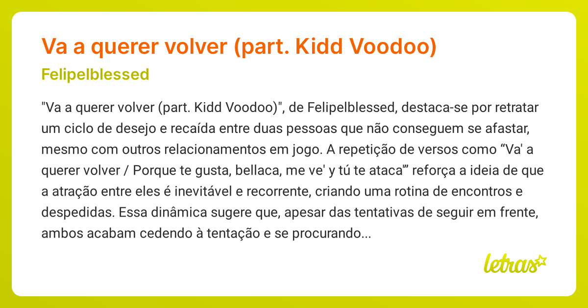 Significado da música Va a querer volver (part. Kidd Voodoo ...