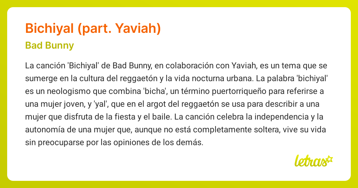 Significado de la canción BICHIYAL (PART. YAVIAH) (Bad Bunny)