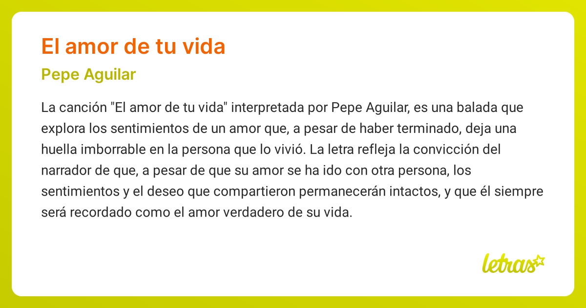Significado de la canción EL AMOR DE TU VIDA (Pepe Aguilar) - LETRAS.COM