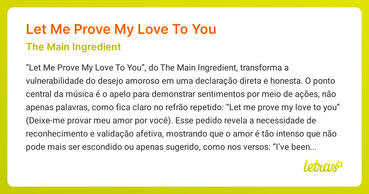 置物 Let Me Prove My Love To You Significado da música LET ME PROVE MY LOVE TO YOU (The Main
