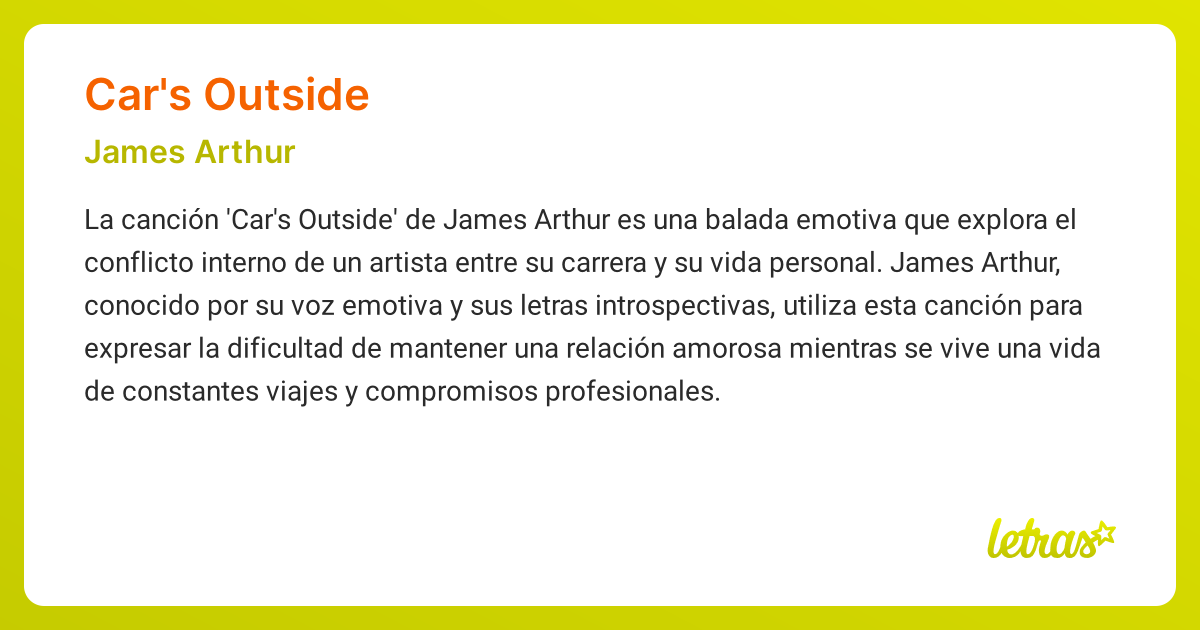 Significado de la canción CAR'S OUTSIDE (James Arthur)