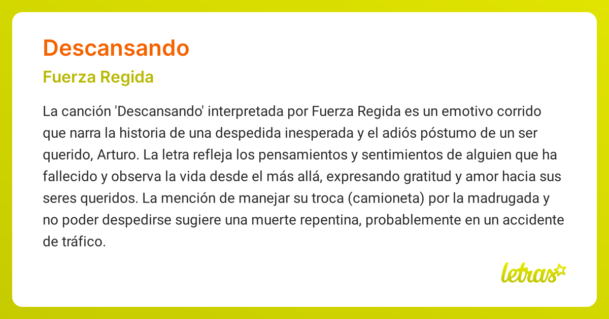 Significado de la canción DESCANSANDO (Fuerza Regida) - LETRAS.COM