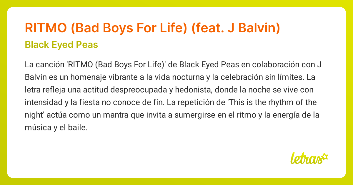 Significado de la canción RITMO (Bad Boys For Life) (feat. J Balvin ...