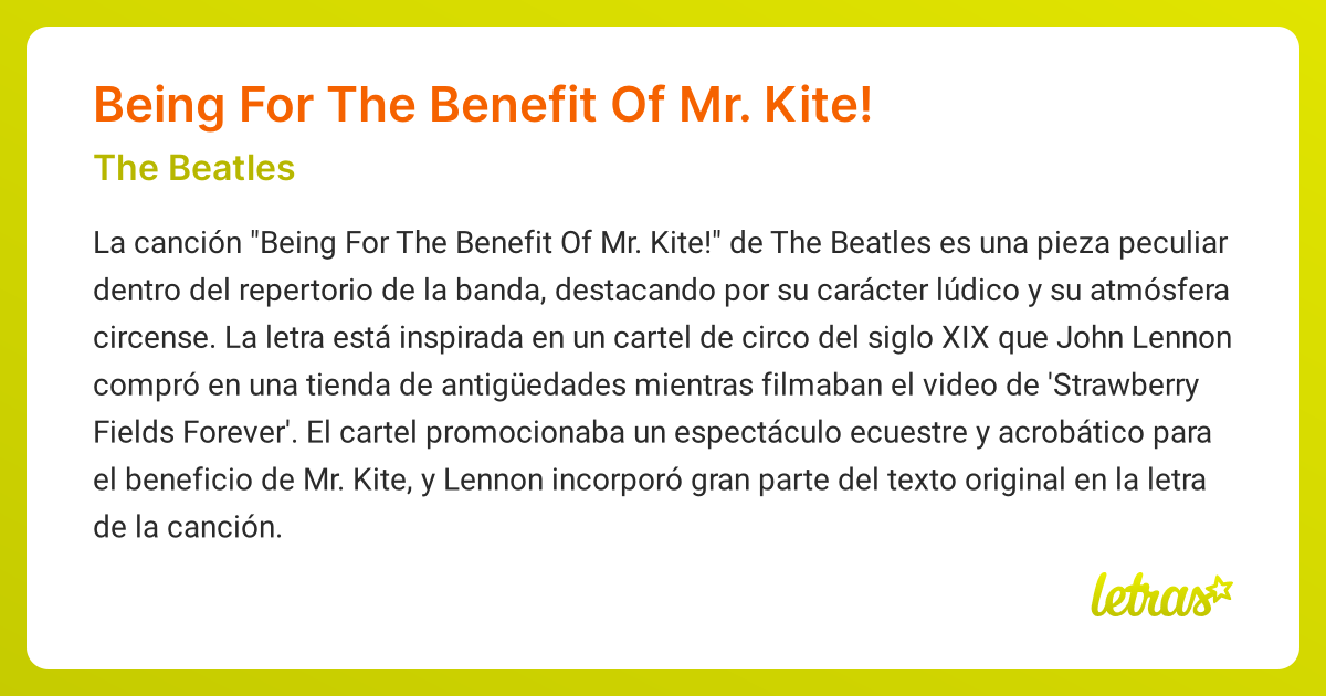 Significado de la canción Being For The Benefit Of Mr. Kite! (The