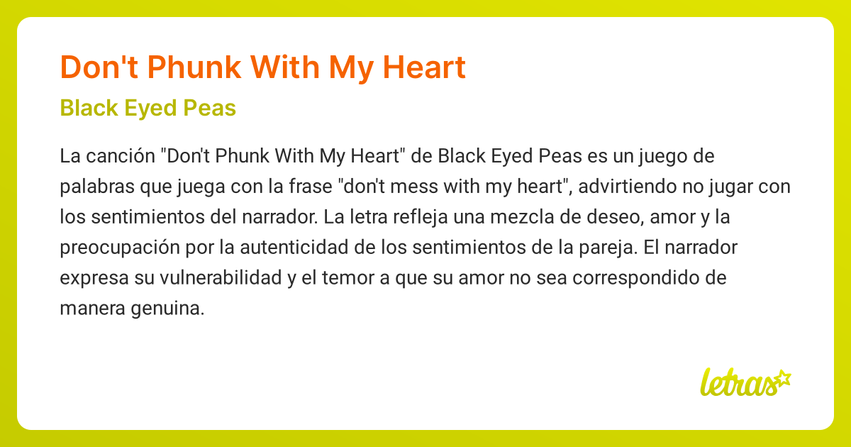 Significado de la canción DON'T PHUNK WITH MY HEART (Black Eyed Peas