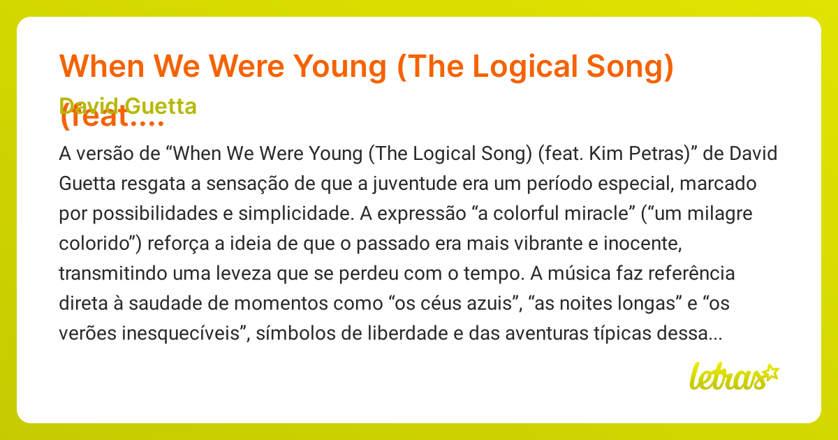 Significado da música When We Were Young (The Logical Song) (feat