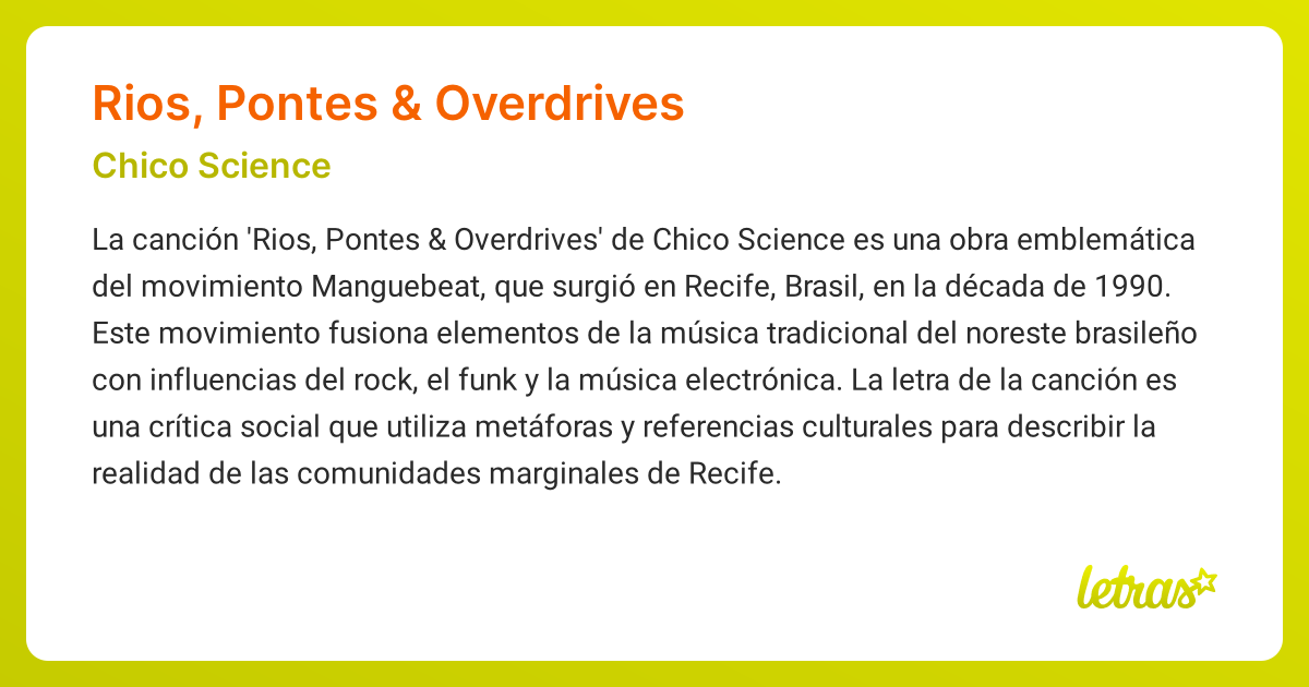 Significado de la canción RIOS, PONTES & OVERDRIVES (Chico Science ...