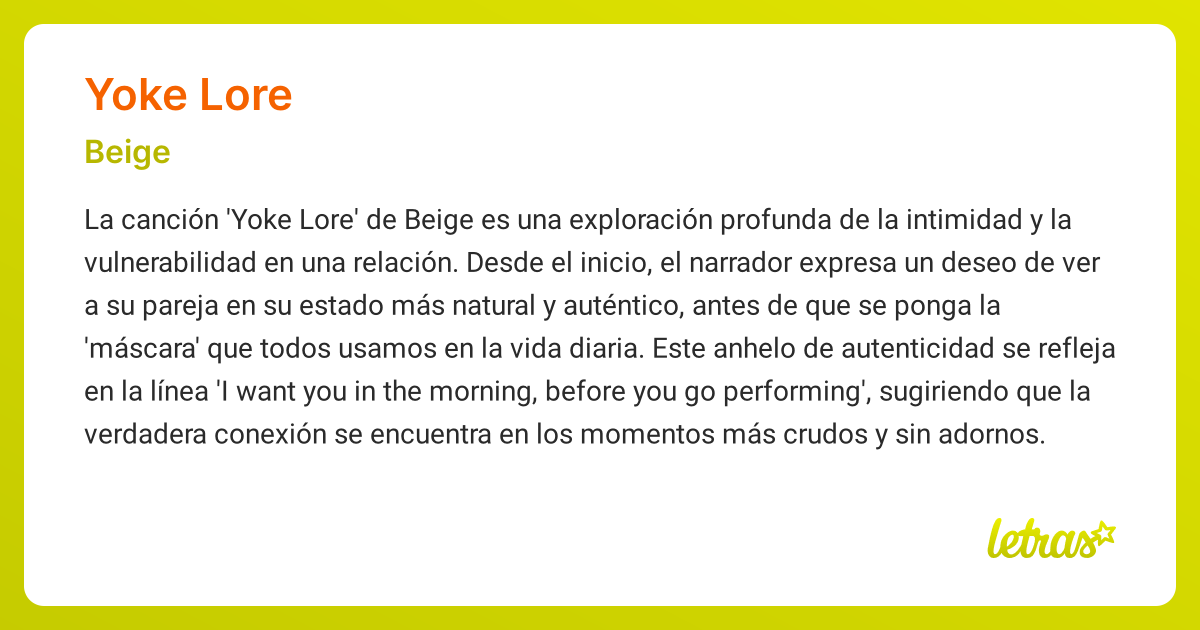 Significado de la canción YOKE LORE (Beige) - LETRAS.COM