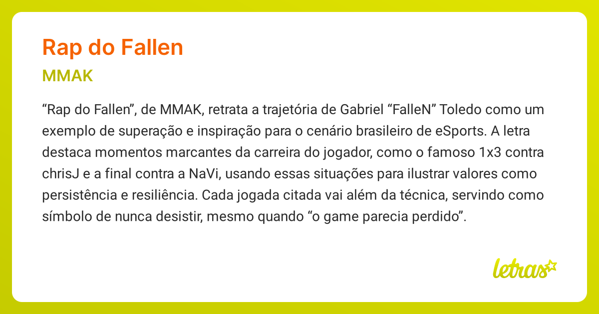 Significado da música RAP DO FALLEN (MMAK) - LETRAS.MUS.BR