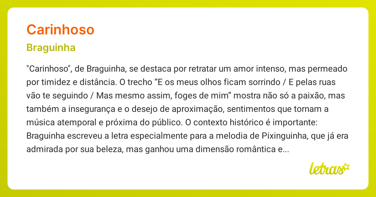 Significado da música CARINHOSO (Braguinha) - LETRAS.MUS.BR
