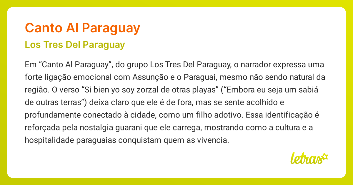 Significado da música CANTO AL PARAGUAY (Los Tres Del Paraguay ...