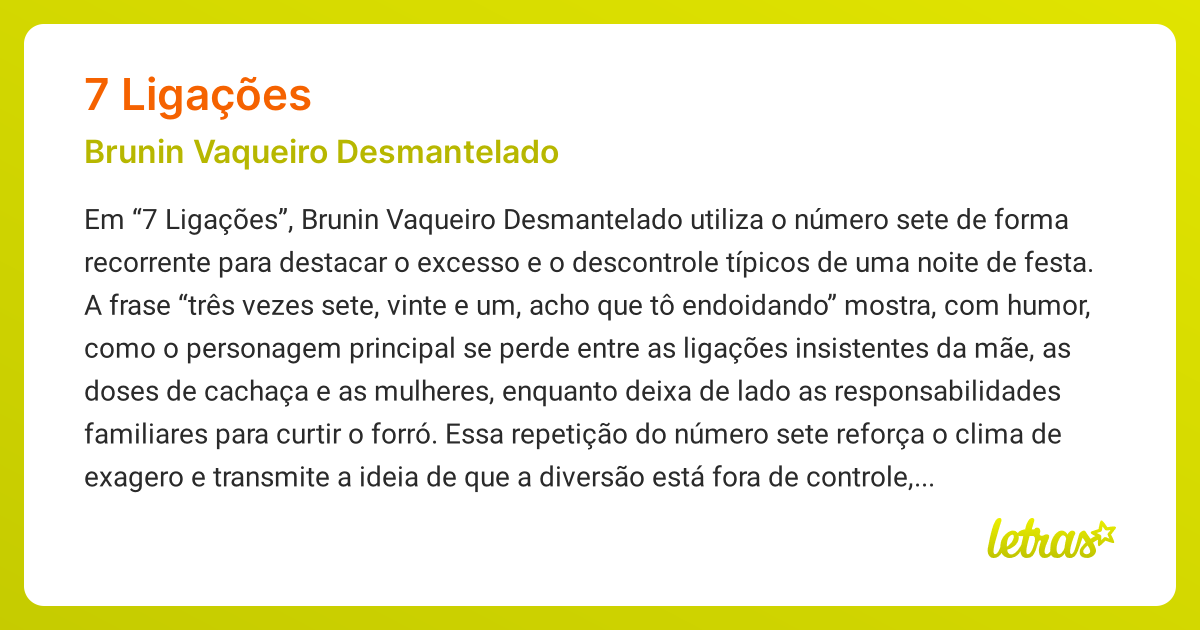 Significado da música 7 LIGAÇÕES (Brunin Vaqueiro Desmantelado ...