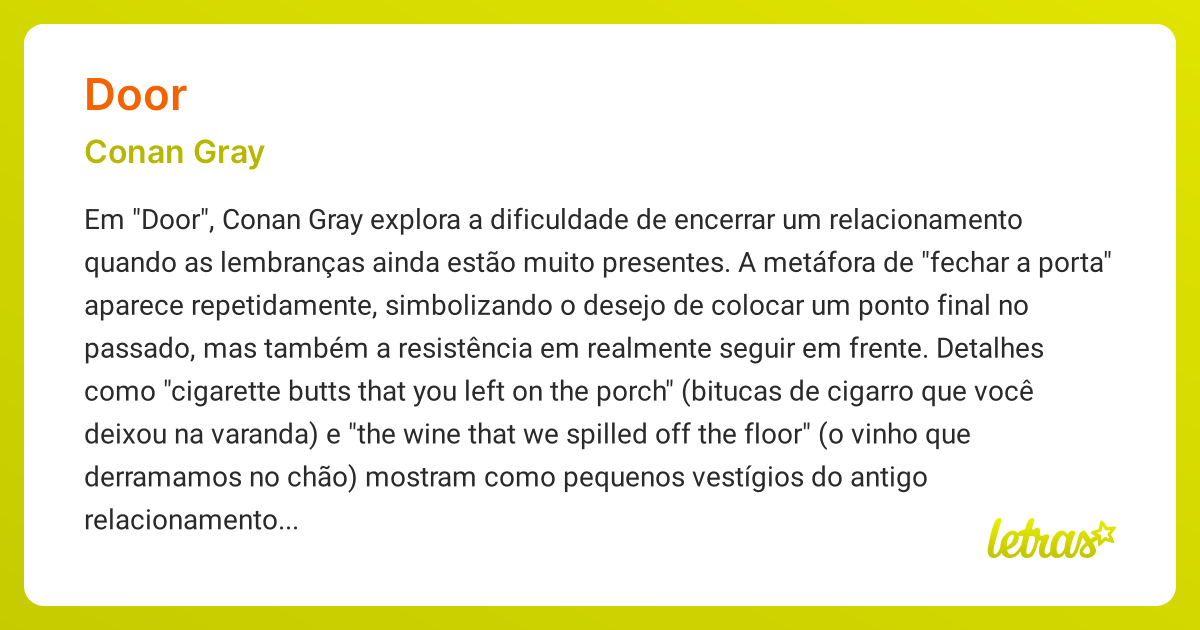 Significado da música DOOR (Conan Gray) - LETRAS.MUS.BR