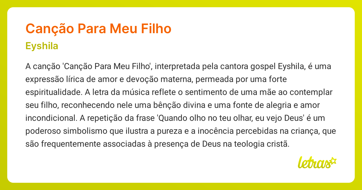 Significado da música CANÇÃO PARA MEU FILHO (Eyshila) - LETRAS.MUS.BR