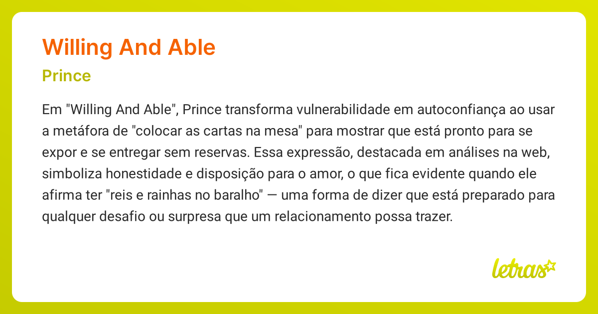 Significado da música WILLING AND ABLE (Prince) - LETRAS.MUS.BR