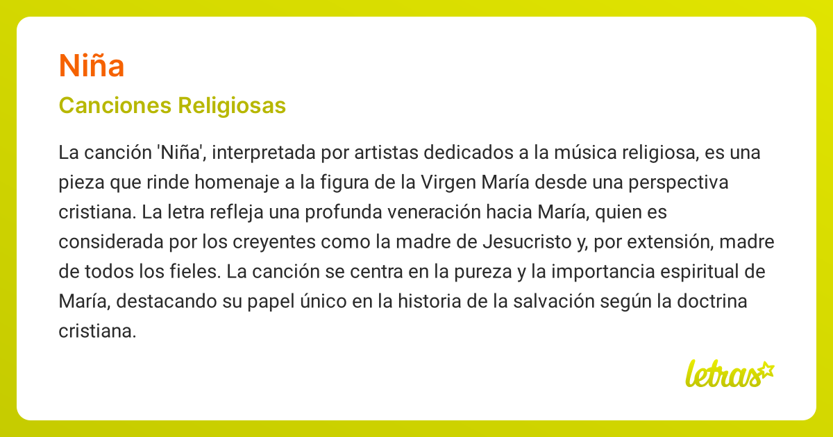 Significado de la canción NIÑA - Canciones Religiosas | Letras.com