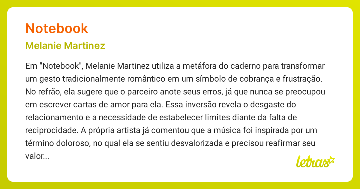 Significado da música NOTEBOOK (Melanie Martinez) LETRAS.MUS.BR