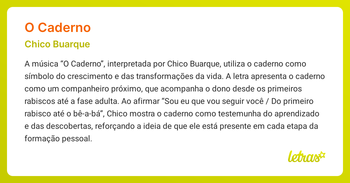 Significado da música O CADERNO (Chico Buarque) - LETRAS.MUS.BR
