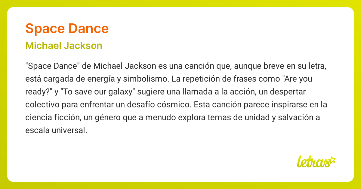 Significado de la canción SPACE DANCE (Michael Jackson) - LETRAS.COM