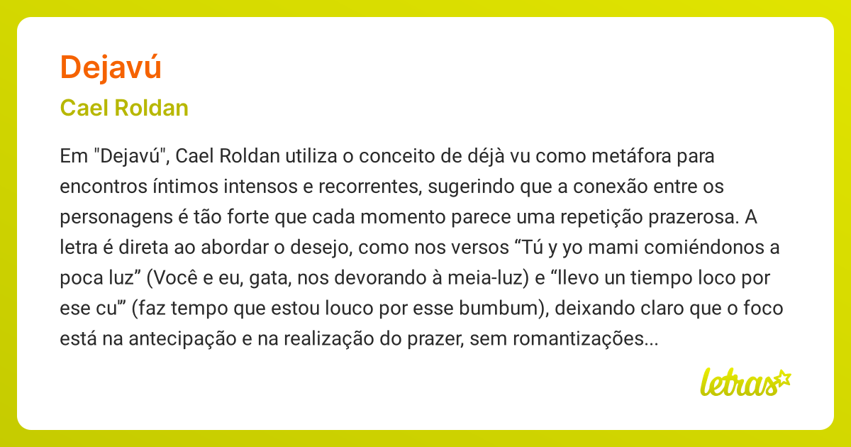 Significado da música DEJAVÚ (Cael Roldan) - LETRAS.MUS.BR