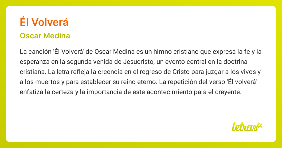 Significado de la canción ÉL VOLVERÁ (Oscar Medina) - LETRAS.COM
