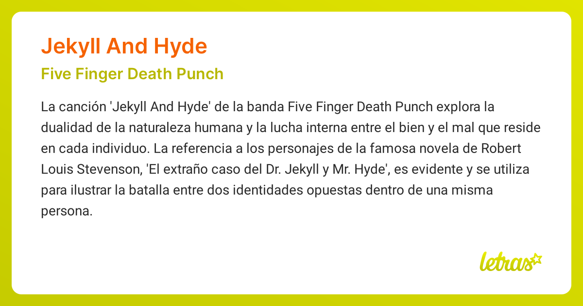 Significado de la canción JEKYLL AND HYDE (Five Finger Death Punch)