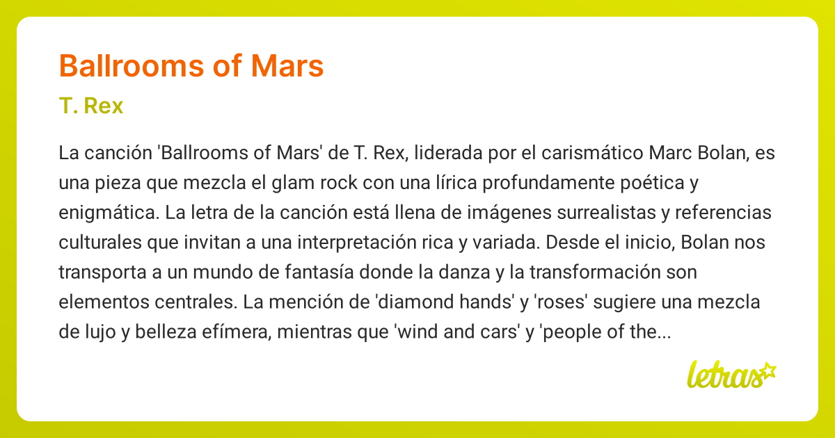 Significado de la canción BALLROOMS OF MARS (T. Rex)