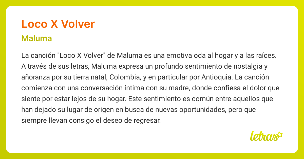 Significado de la canción LOCO X VOLVER (Maluma) - LETRAS.COM