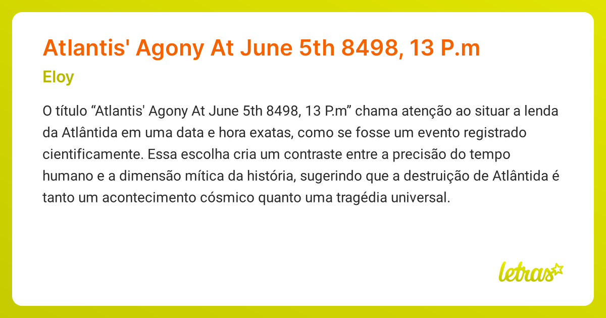Significado da música Atlantis' Agony At June 5th 8498, 13 P.m (Eloy ...