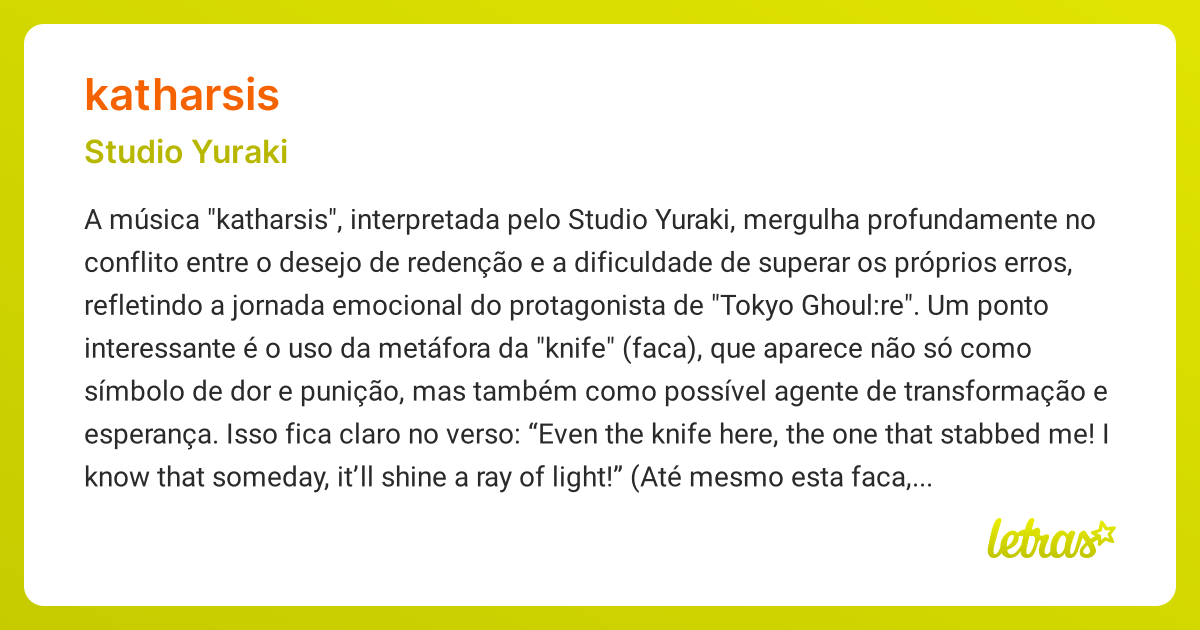 Significado da música KATHARSIS (Studio Yuraki) - LETRAS.MUS.BR