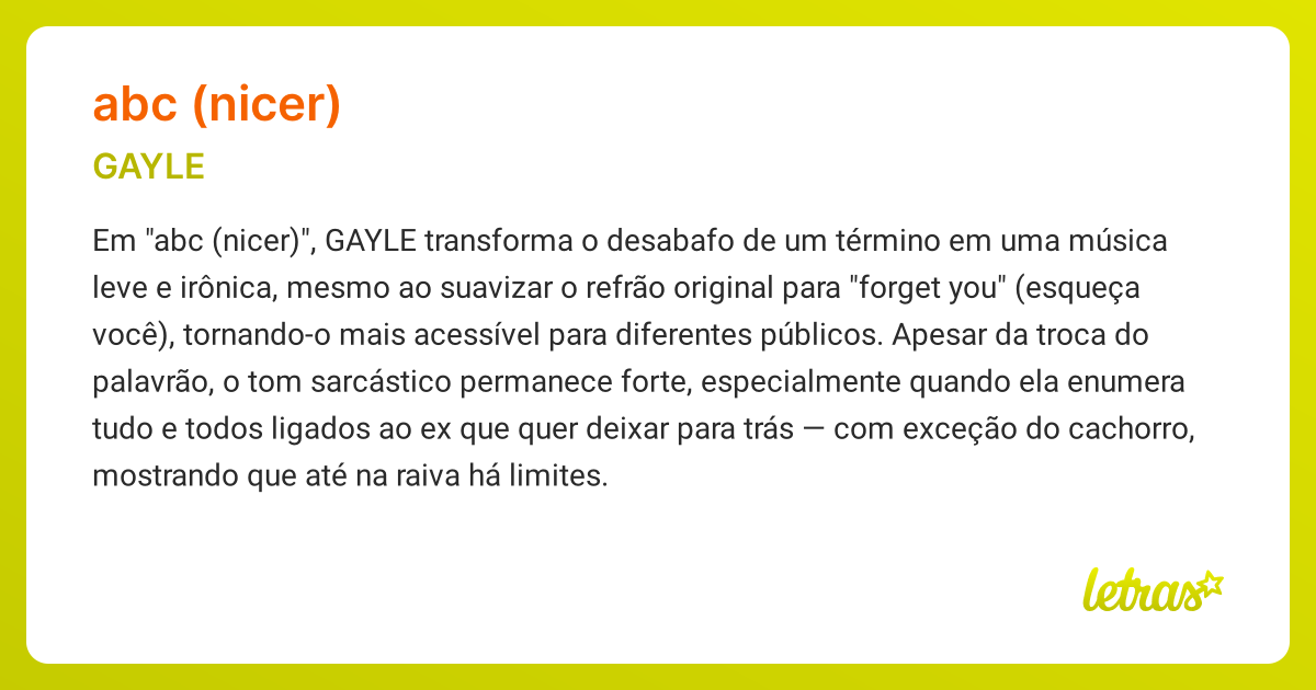 Significado da música ABC (NICER) (GAYLE) - LETRAS.MUS.BR