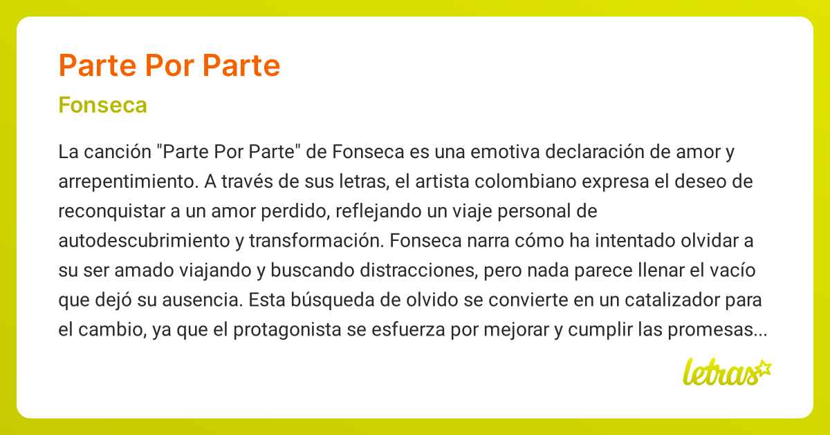 Significado de la canción PARTE POR PARTE (Fonseca) - LETRAS.COM
