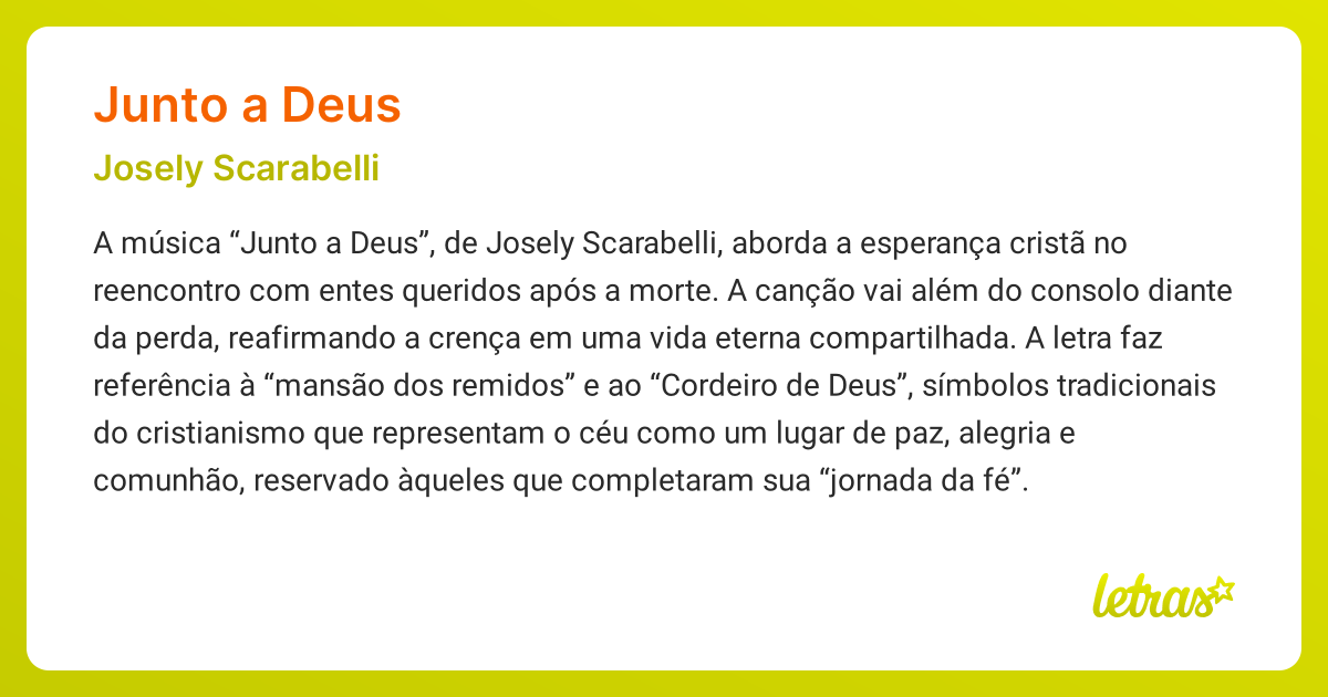 Significado da música JUNTO A DEUS (Josely Scarabelli) - LETRAS.MUS.BR